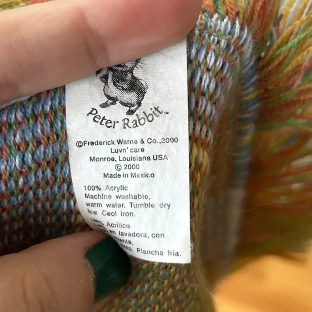 Vintage Peter Rabbit Yellow & Blue Fringe Children's Baby Blanket 32.5x46